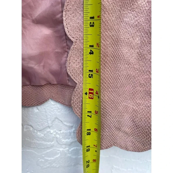 Newport News Womens Open Front Scallop Leather Blazer Jacket Soft Pink Sz 8 - Picture 8 of 14